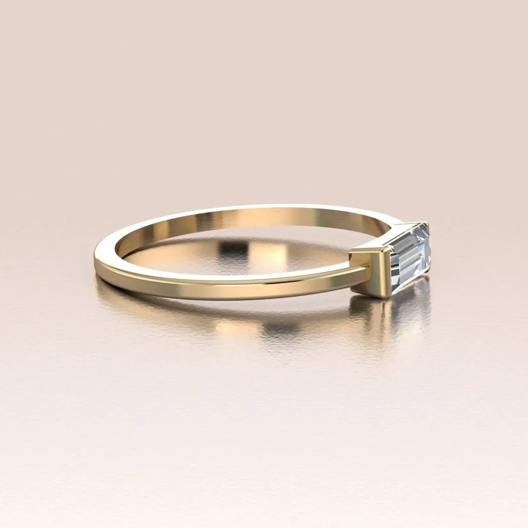14k Gold Tiny Sideways Horizontal Crystal Baguette Ring