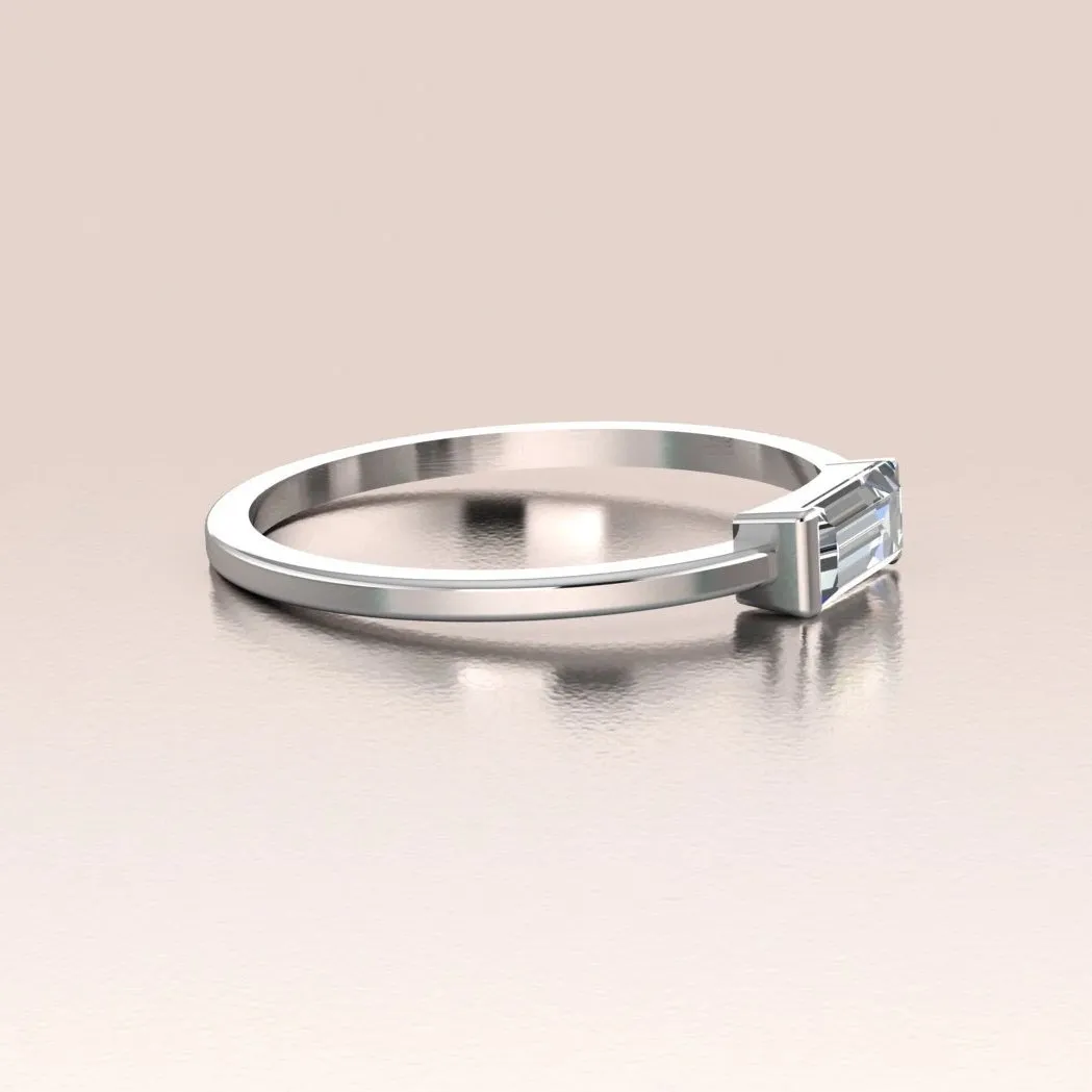 14k Gold Tiny Sideways Horizontal Crystal Baguette Ring
