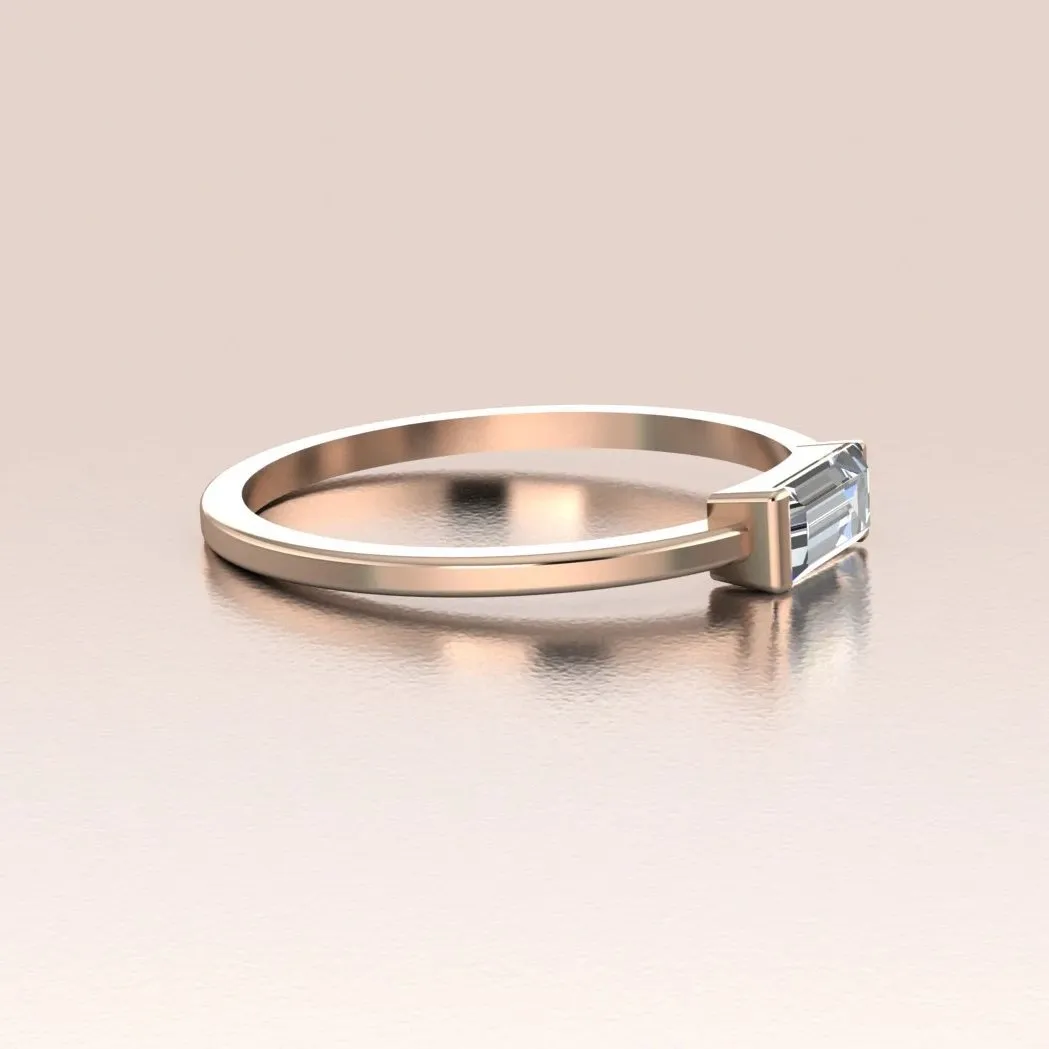 14k Gold Tiny Sideways Horizontal Crystal Baguette Ring