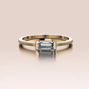 14k Gold Tiny Sideways Horizontal Crystal Baguette Ring