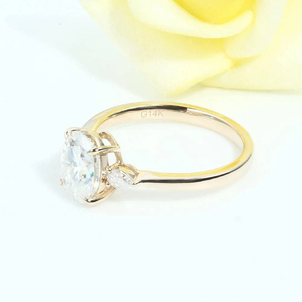 14K Yellow Gold 1ct 5*7mm Oval Cut Diamond Three Stone Engagement Ring