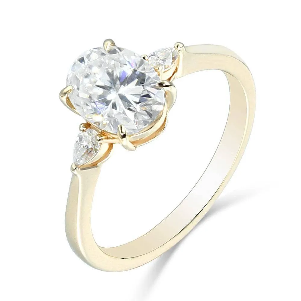 14K Yellow Gold 1ct 5*7mm Oval Cut Diamond Three Stone Engagement Ring