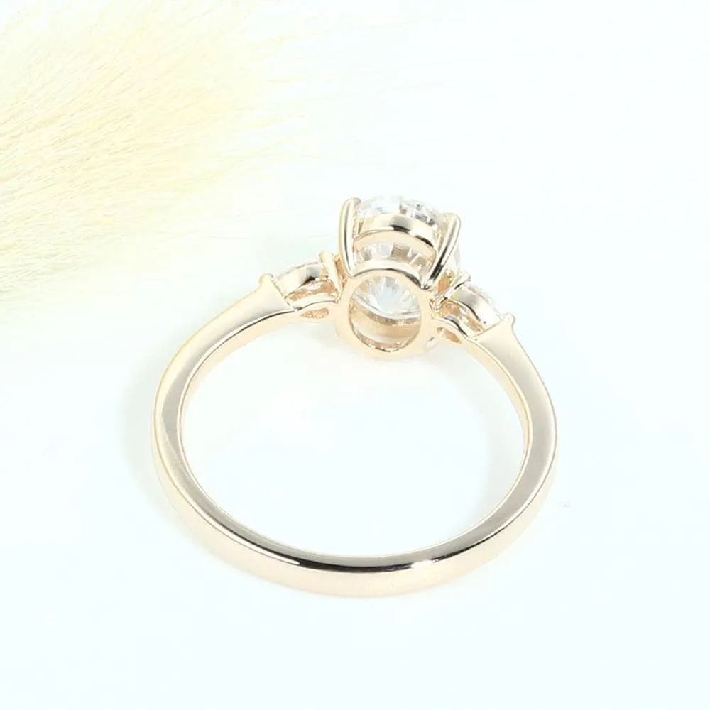 14K Yellow Gold 1ct 5*7mm Oval Cut Diamond Three Stone Engagement Ring