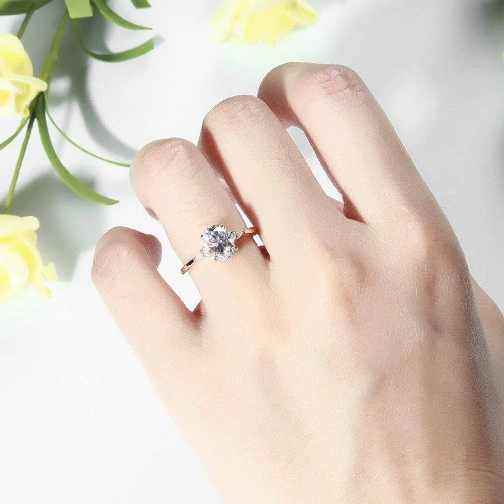 14K Yellow Gold 1ct 5*7mm Oval Cut Diamond Three Stone Engagement Ring