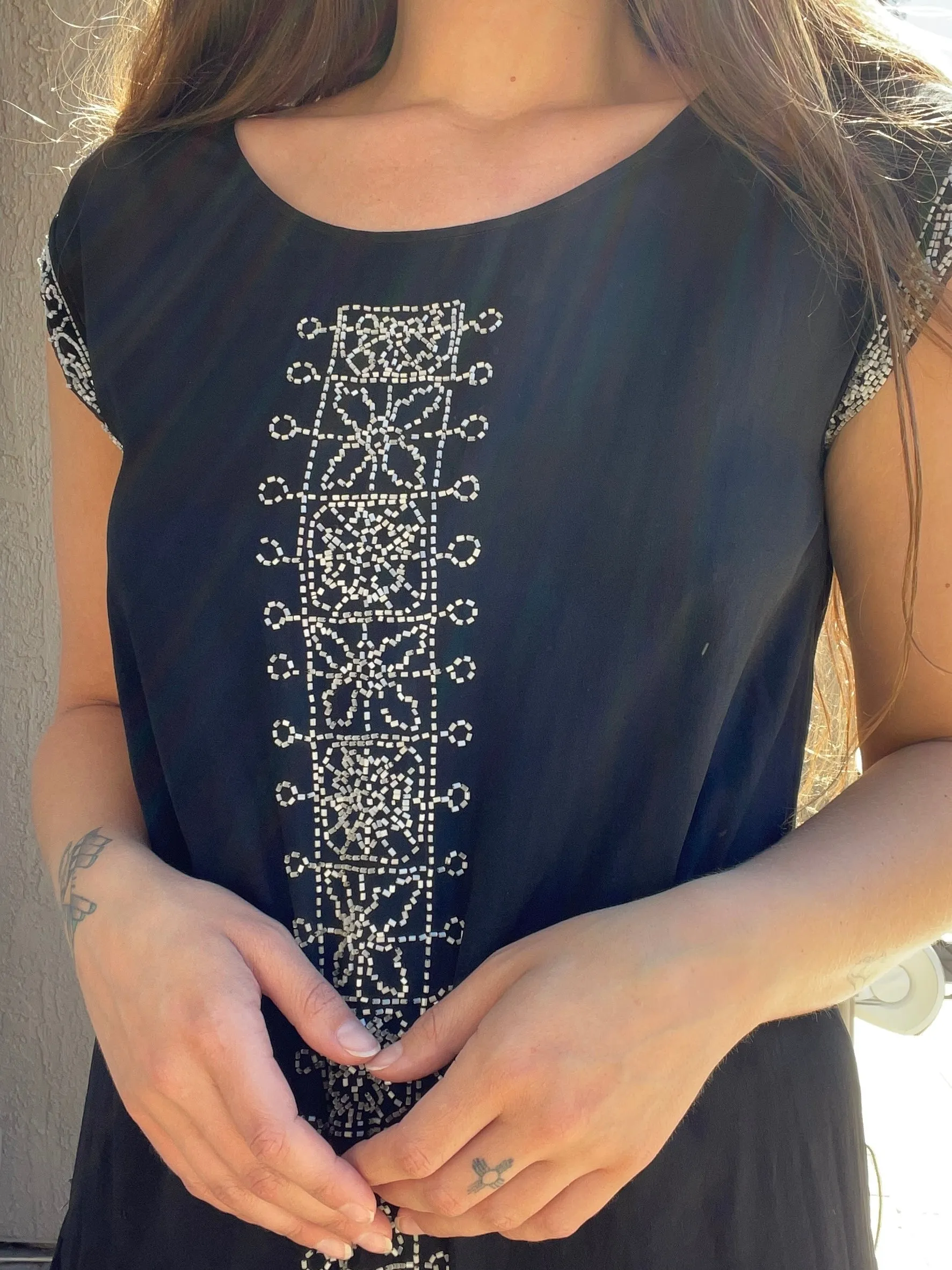 1920s Beaded Chiffon and Crepe Bow Dress