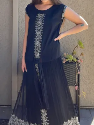 1920s Beaded Chiffon and Crepe Bow Dress