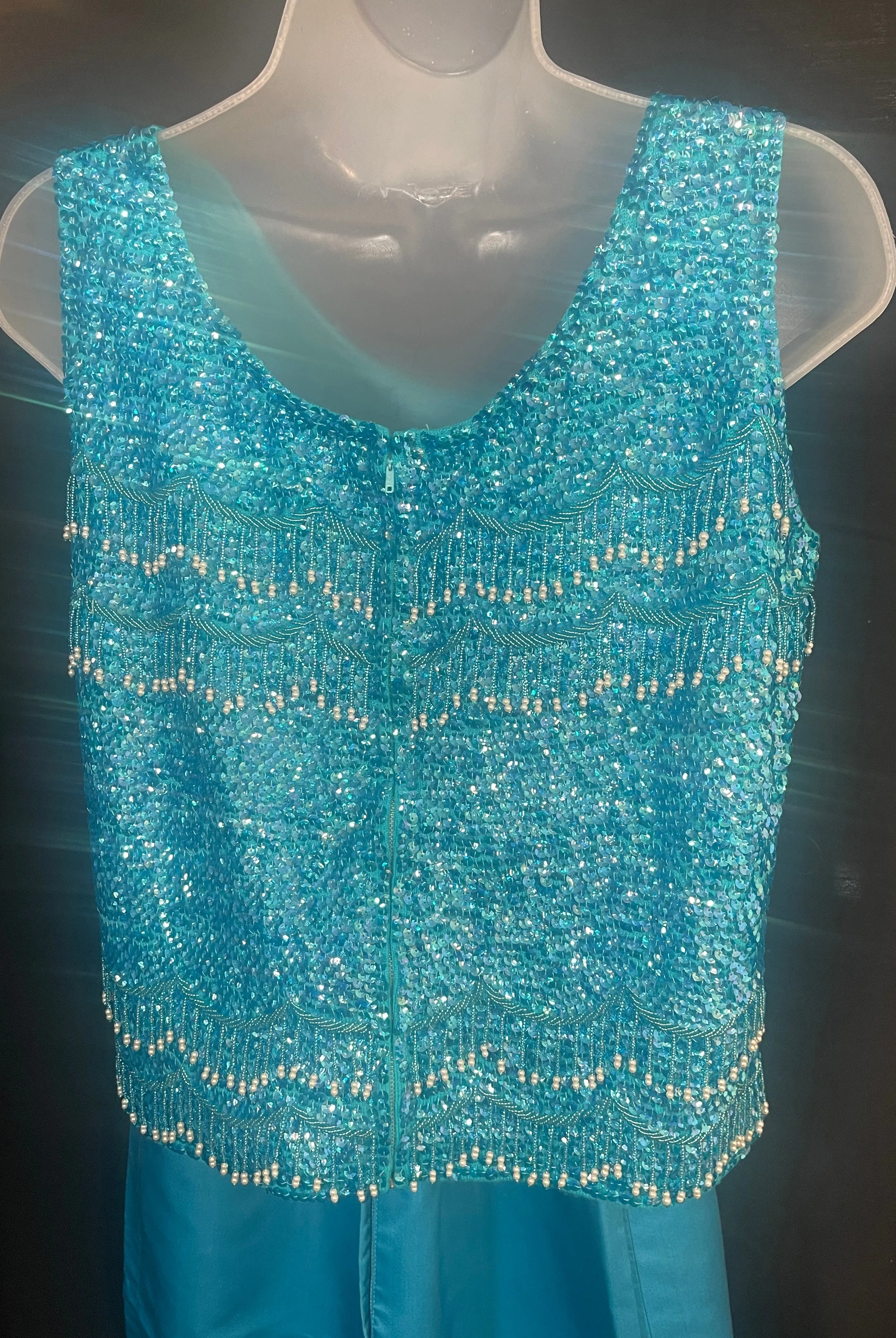 1960s Two Piece TURQUOISE Beaded Tank & Matching SKIRT