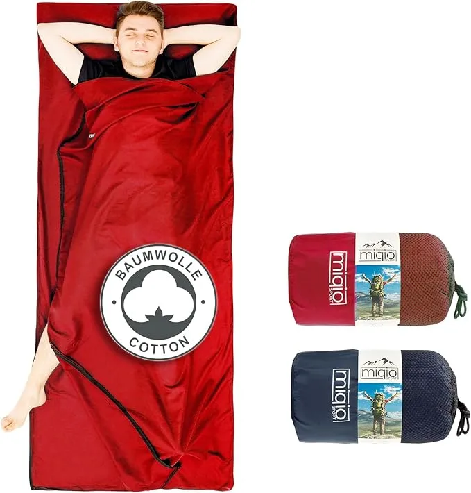 2-in-1 Sleeping Bag Liner and XL Sized Travel Sheet - All Around Zipper - 100% Cotton - Ultra Lightweight Sleep Liner for Hotel Hostel and Camping
