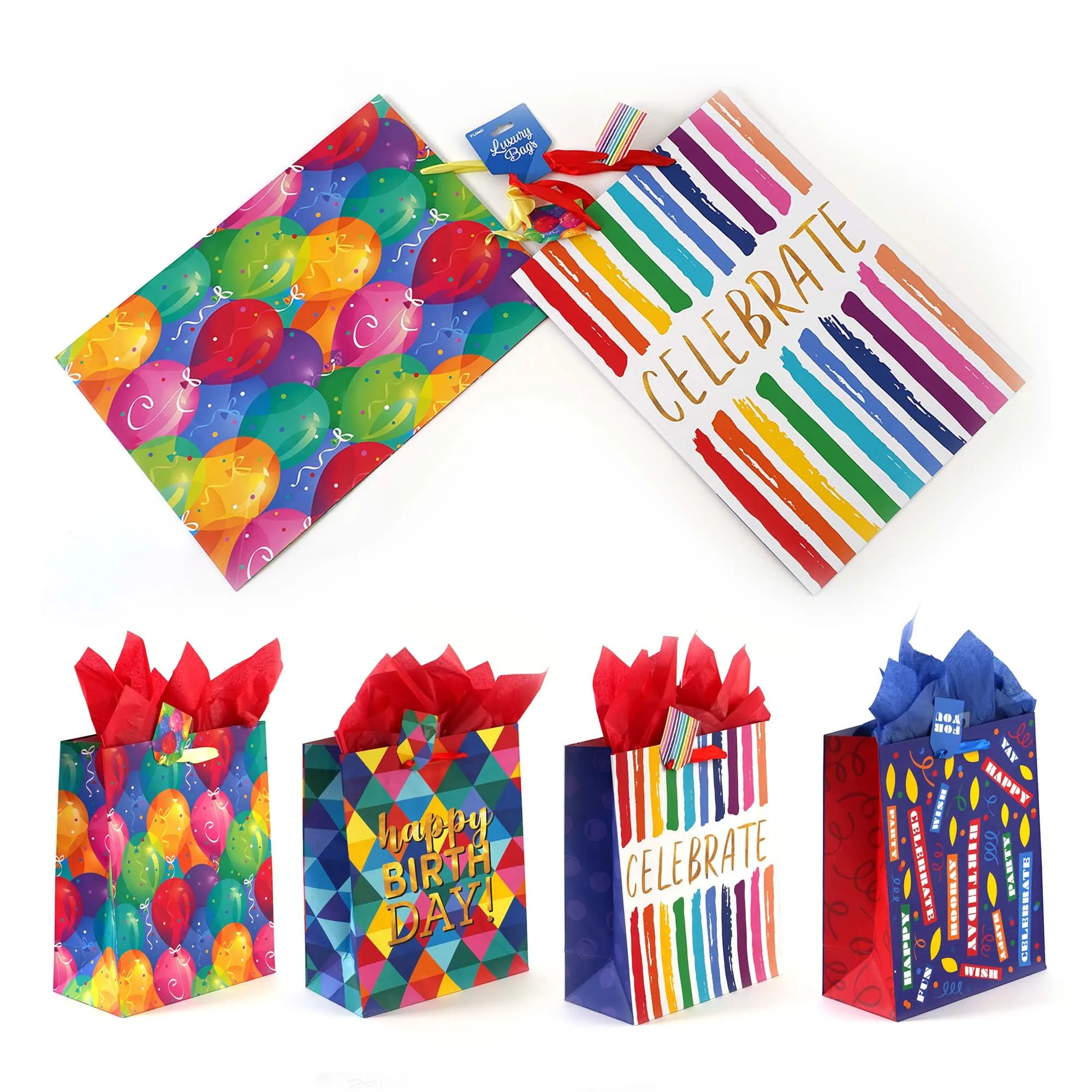2Pk Extra Large Birthday Spectacular Printed Bag, 4 Designs