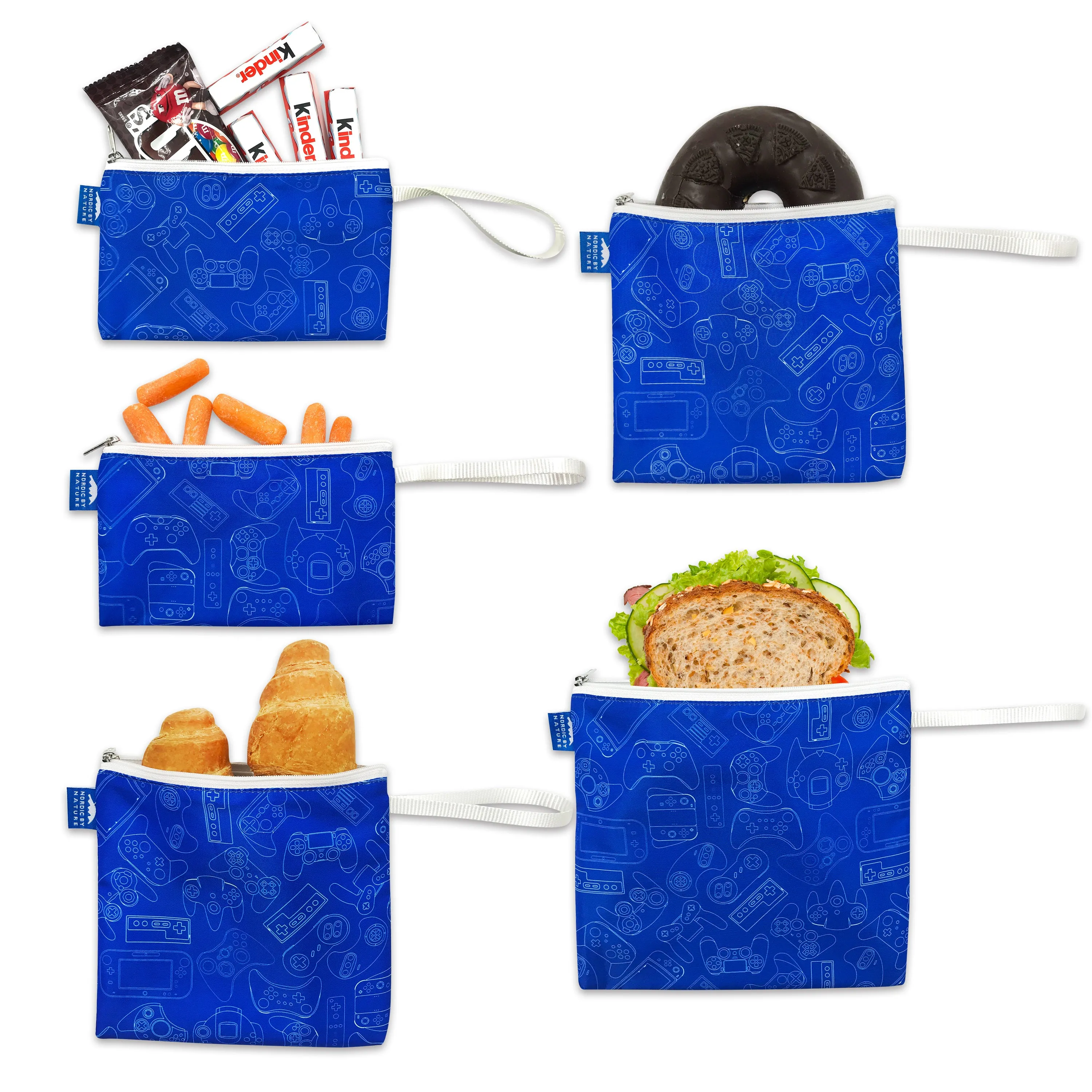 5 Dual-Layer Reusable Sandwich Bags- Gamer Blue