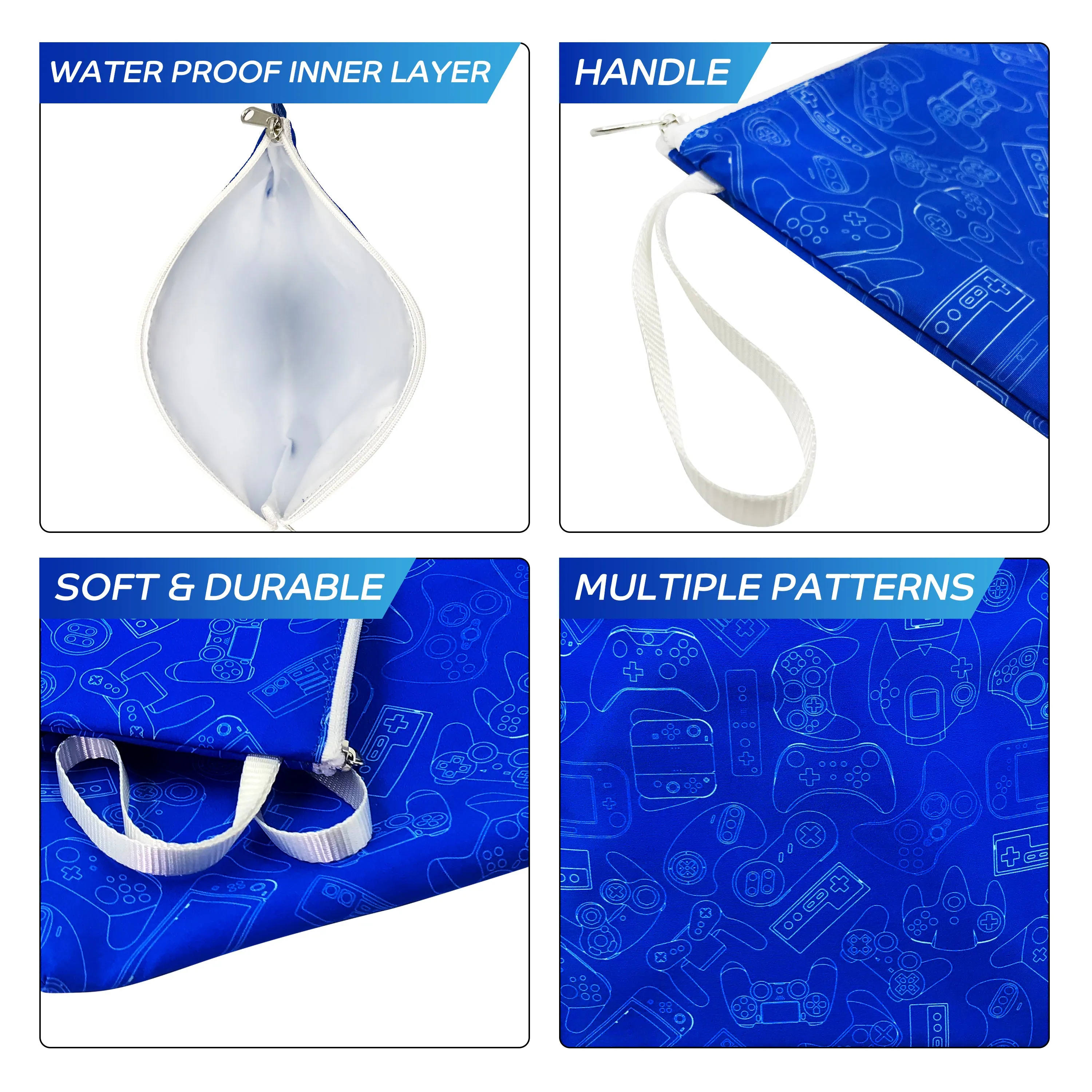 5 Dual-Layer Reusable Sandwich Bags- Gamer Blue