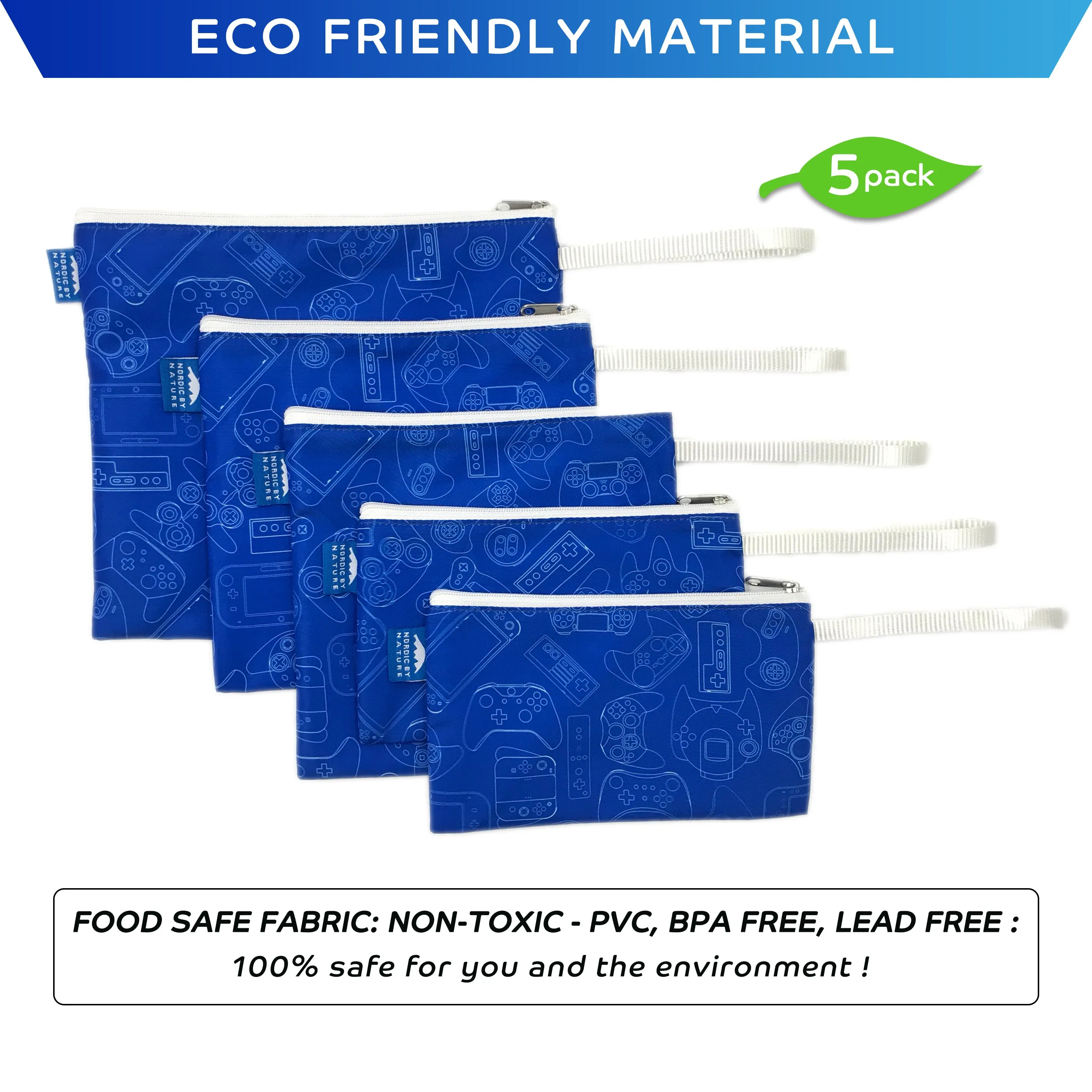 5 Dual-Layer Reusable Sandwich Bags- Gamer Blue