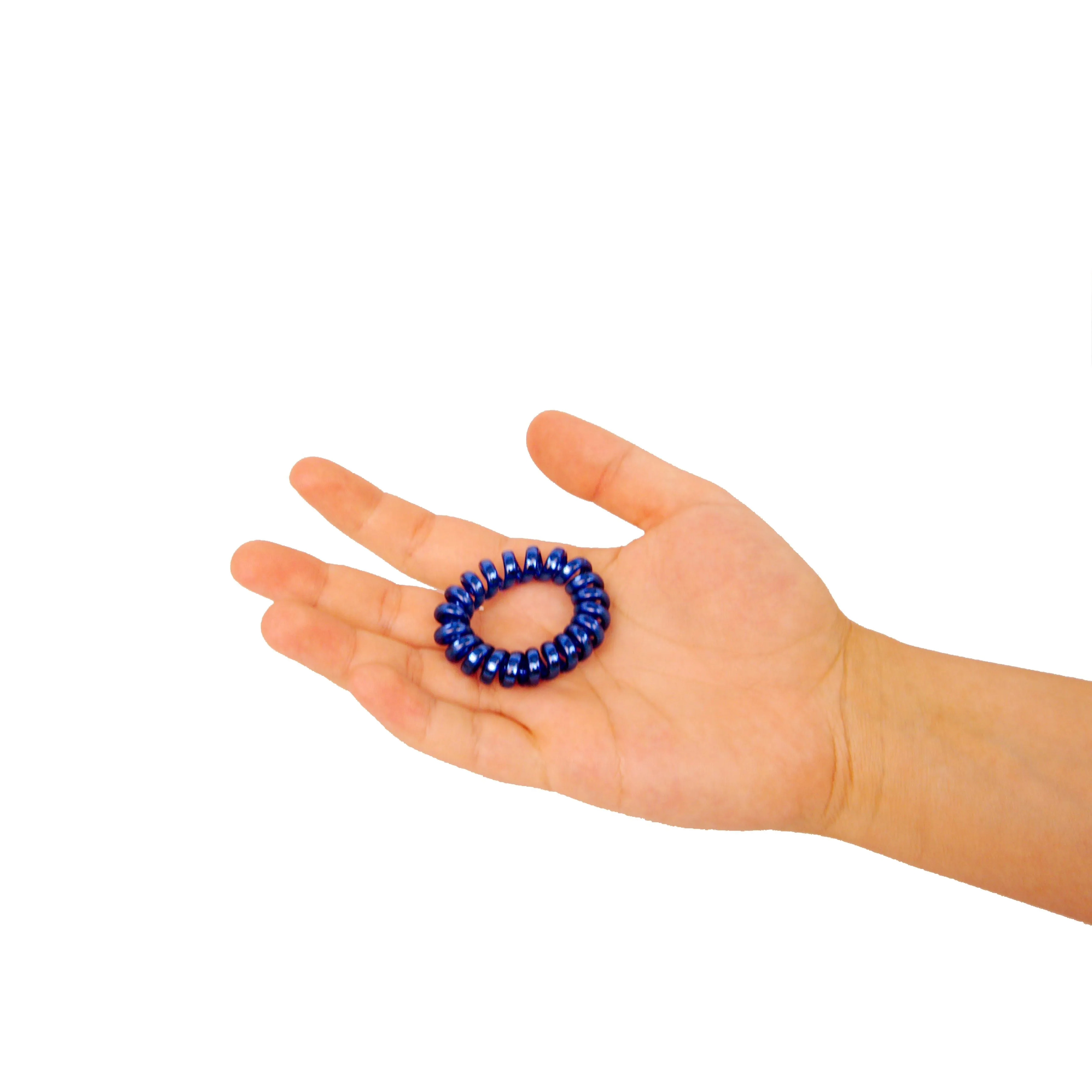 Amelia Beauty, 8 Small Shinny Elastic Hair Telephone Cord Coils, 1.5in Diameter Spiral Hair Ties, Strong Hold, Gentle on Hair, Silver, Red, Blue and Green Mix