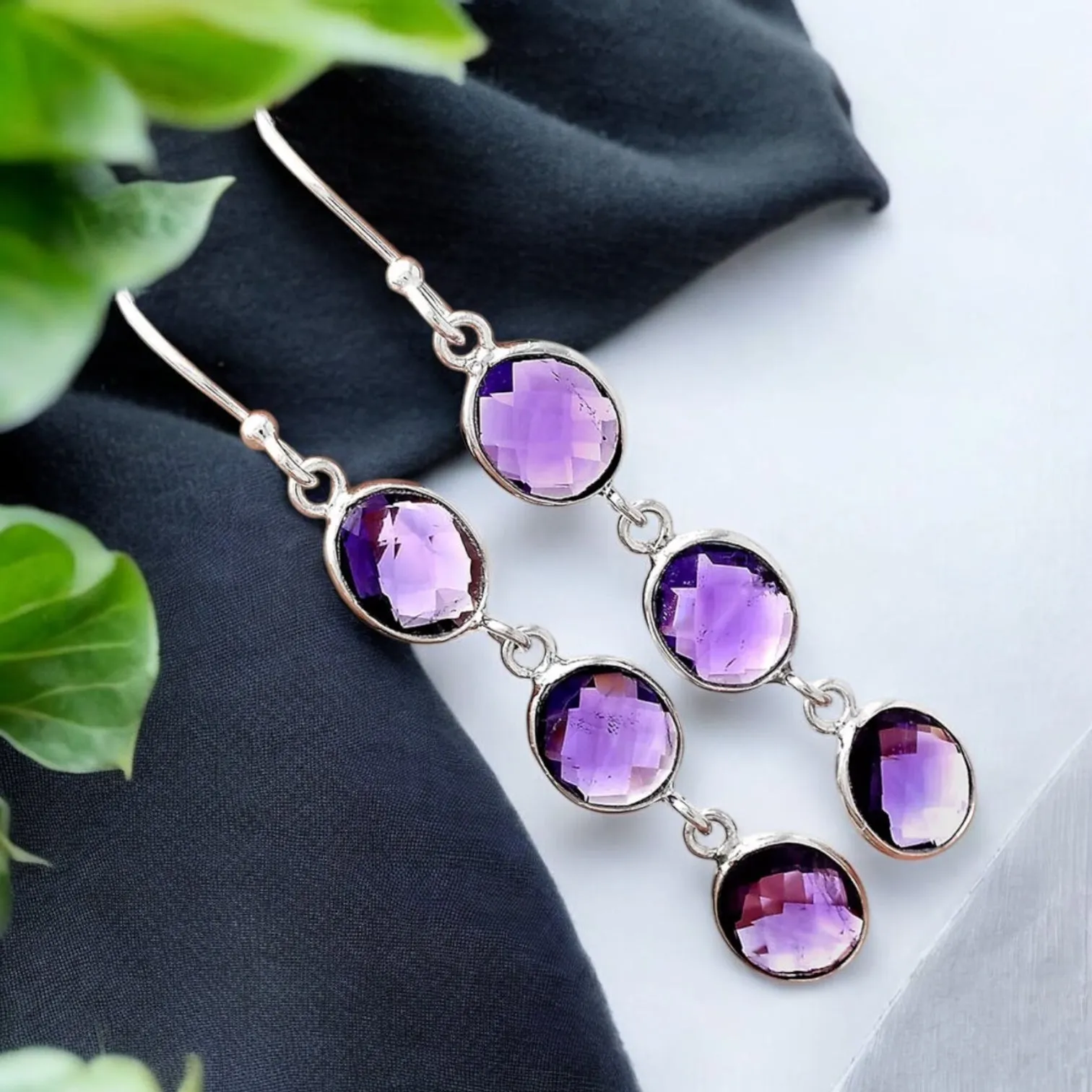 Amethyst Briolette Solid 925 Sterling Silver Earrings