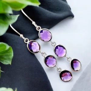 Amethyst Briolette Solid 925 Sterling Silver Earrings
