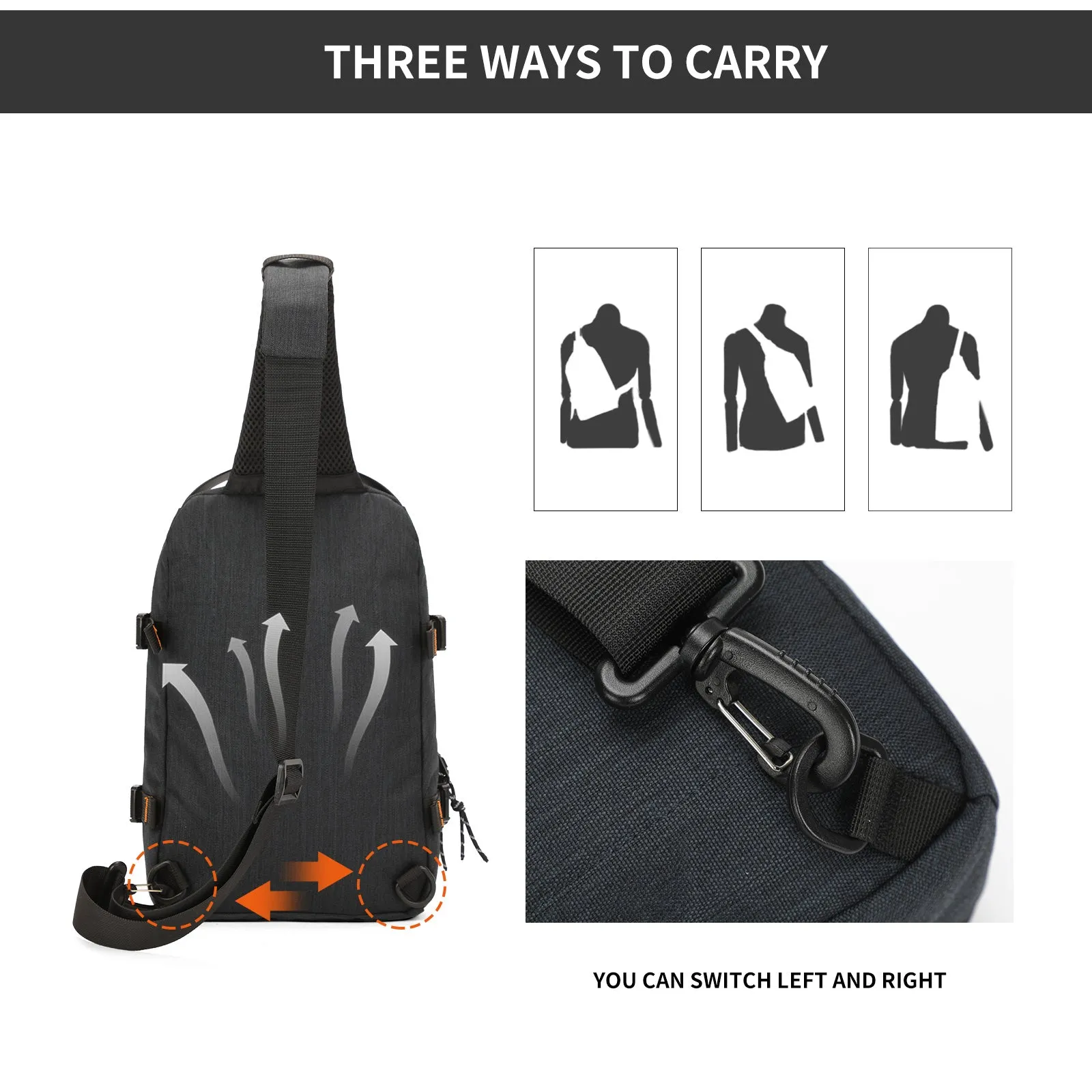 Aoking Black Fashion Men Waterproof Sling Bag SY3307