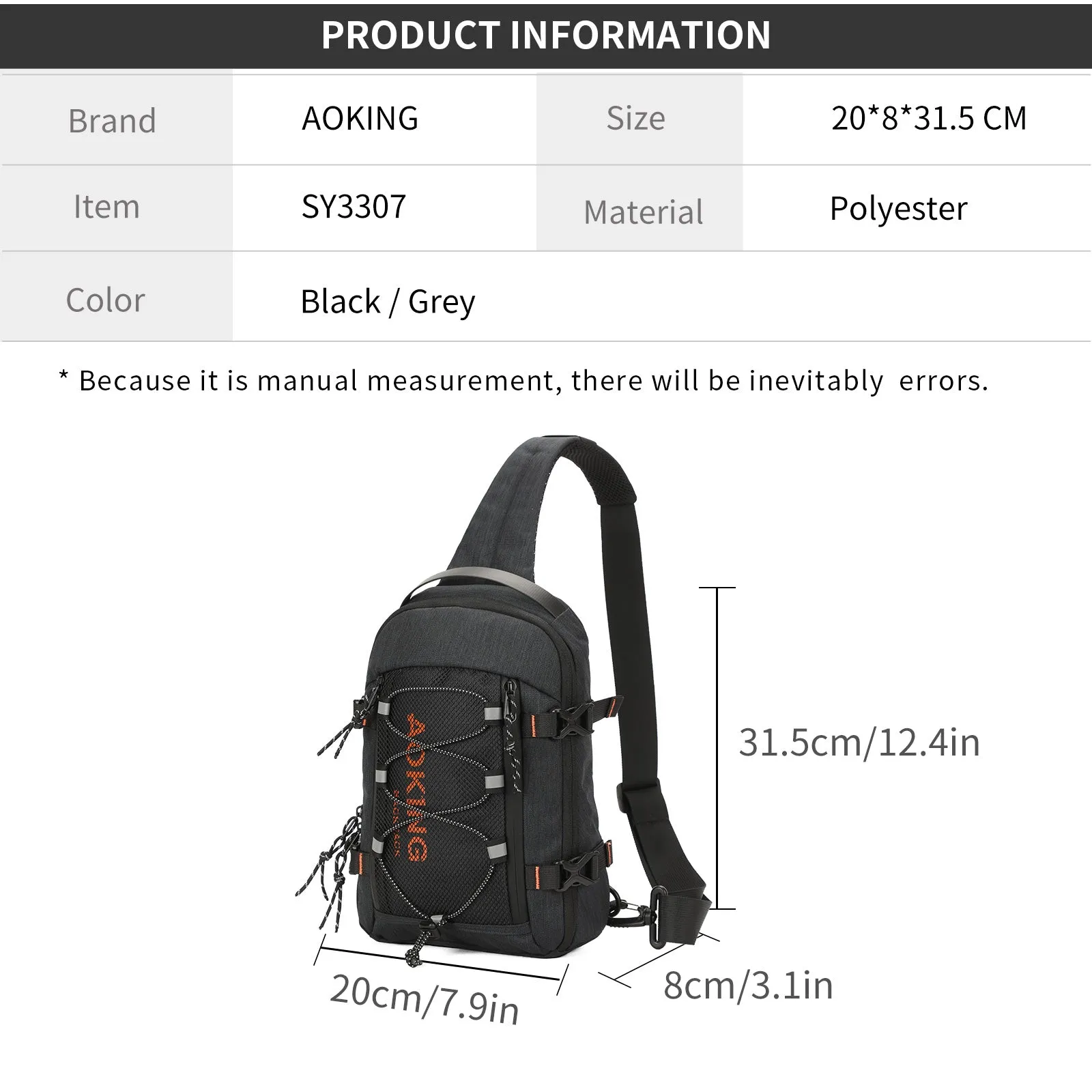 Aoking Black Fashion Men Waterproof Sling Bag SY3307