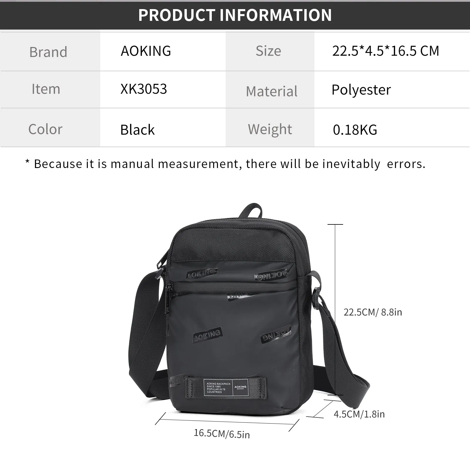 Aoking Black Fashion Men Waterproof Sling Bag XK3055