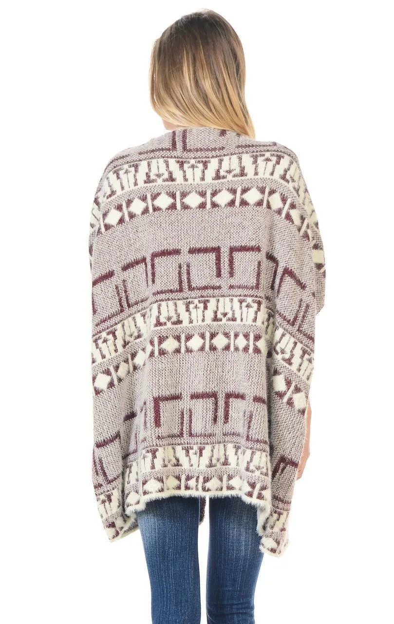 Aztec Cardigan Tribal Sweater Furry Vests Burgundy