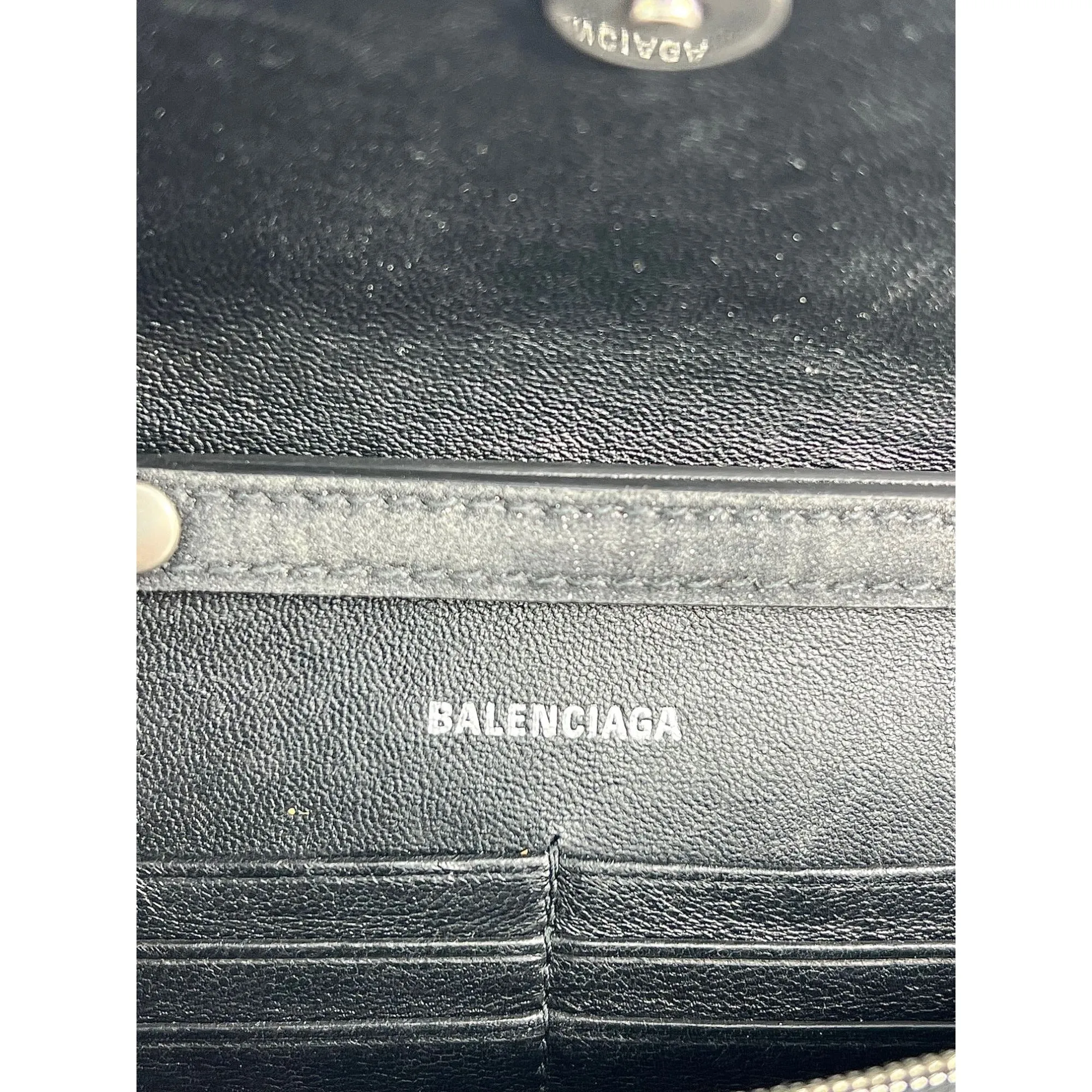 BALENCIAGA Hourglass Wallet On Chain Black Glitter Clutch Shoulder Bag
