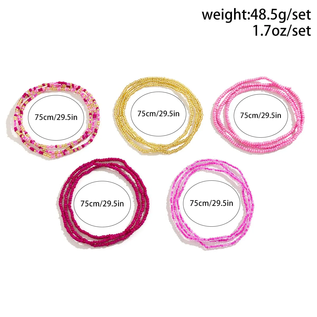 Barbie Pink 5Pcs Crystal Beaded Waist Chain Set