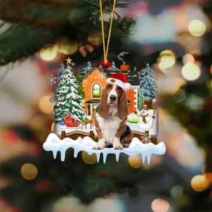 Basset Hound-Xmas House-Two Sided Ornament