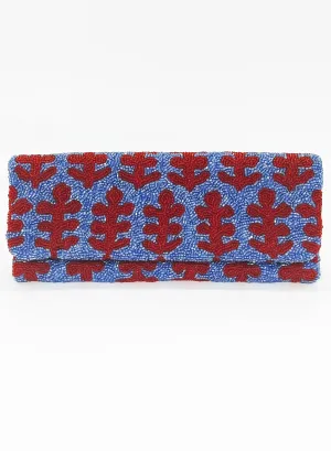 Beaded Clutch- Fern Blue Red