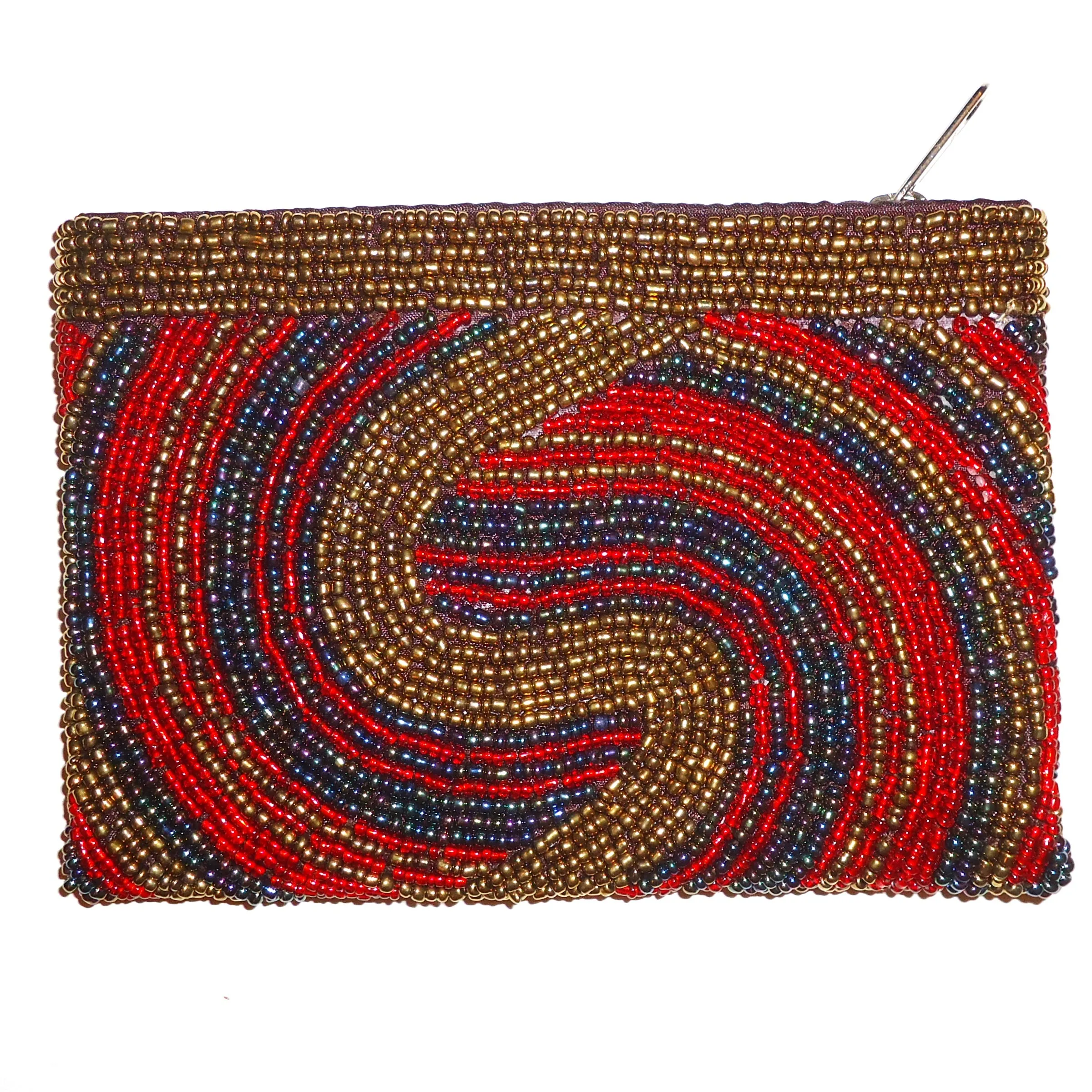 Beaded Coin Purse - Gold Swirl