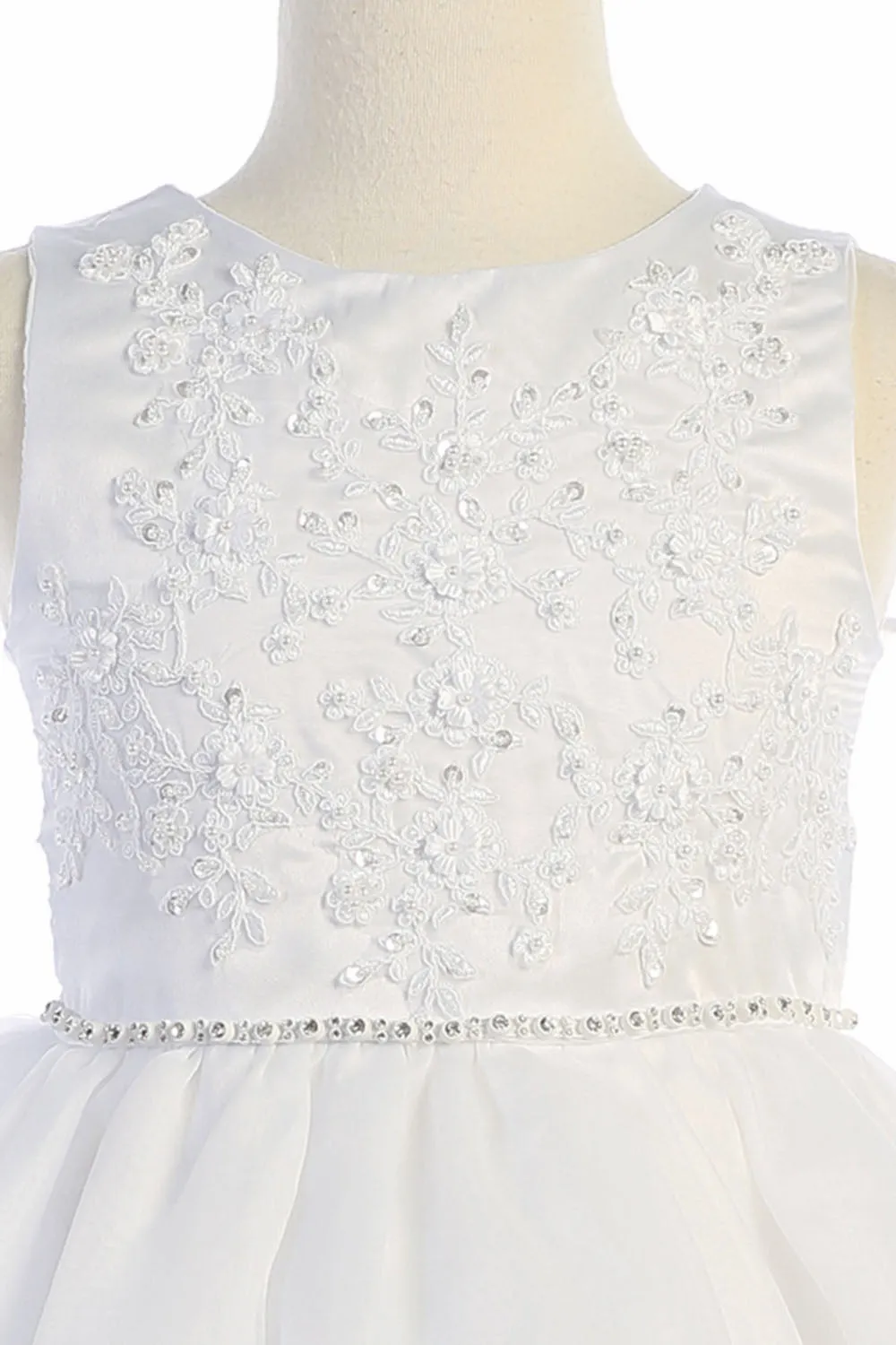 Beaded Embroidered Applique Communion Dress with Organza Skirt – SP604