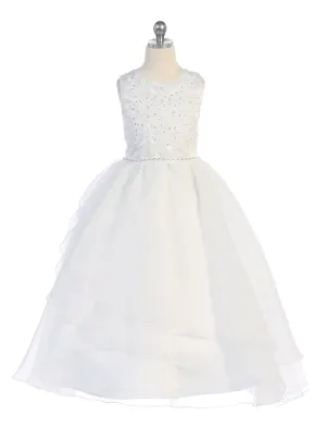 Beaded Embroidered Applique Communion Dress with Organza Skirt – SP604