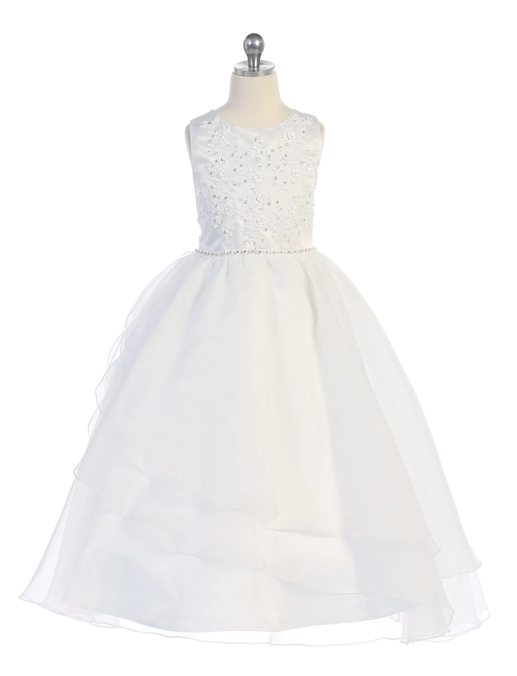 Beaded Embroidered Applique Communion Dress with Organza Skirt – SP604