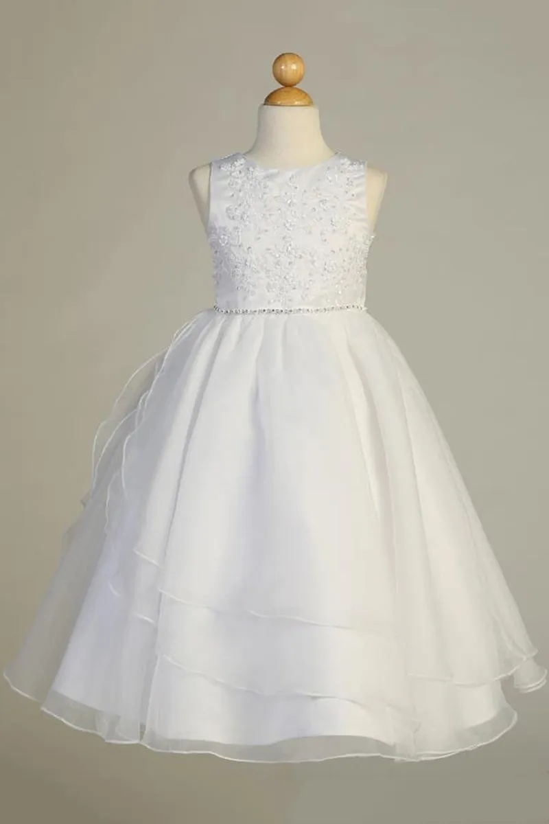 Beaded Embroidered Applique Communion Dress with Organza Skirt – SP604