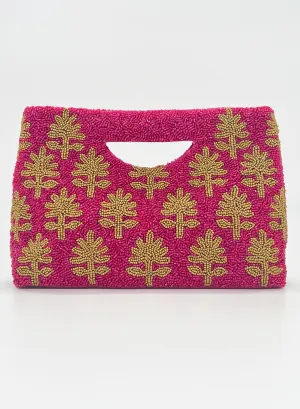 Beaded Handbag- Fern Hot Pink
