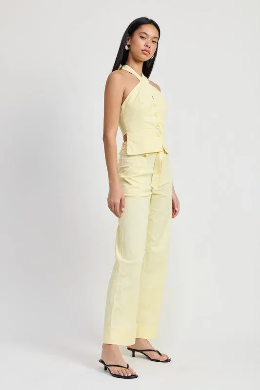 BELTED LINEN TROUSER PANT