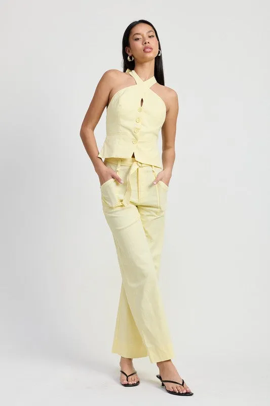 BELTED LINEN TROUSER PANT