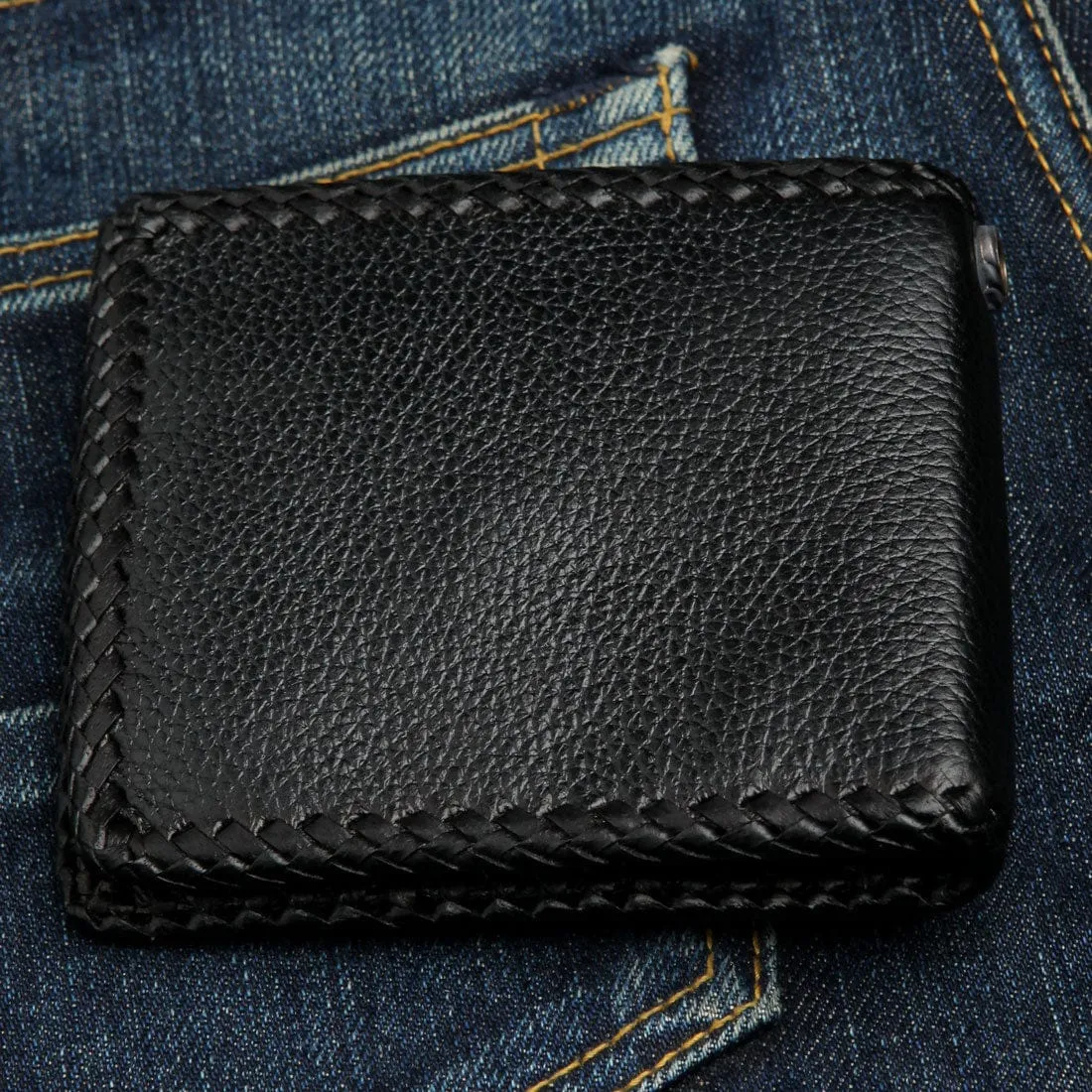 Black Cross Inlaid Genuine Stingray Leather Biker Wallet