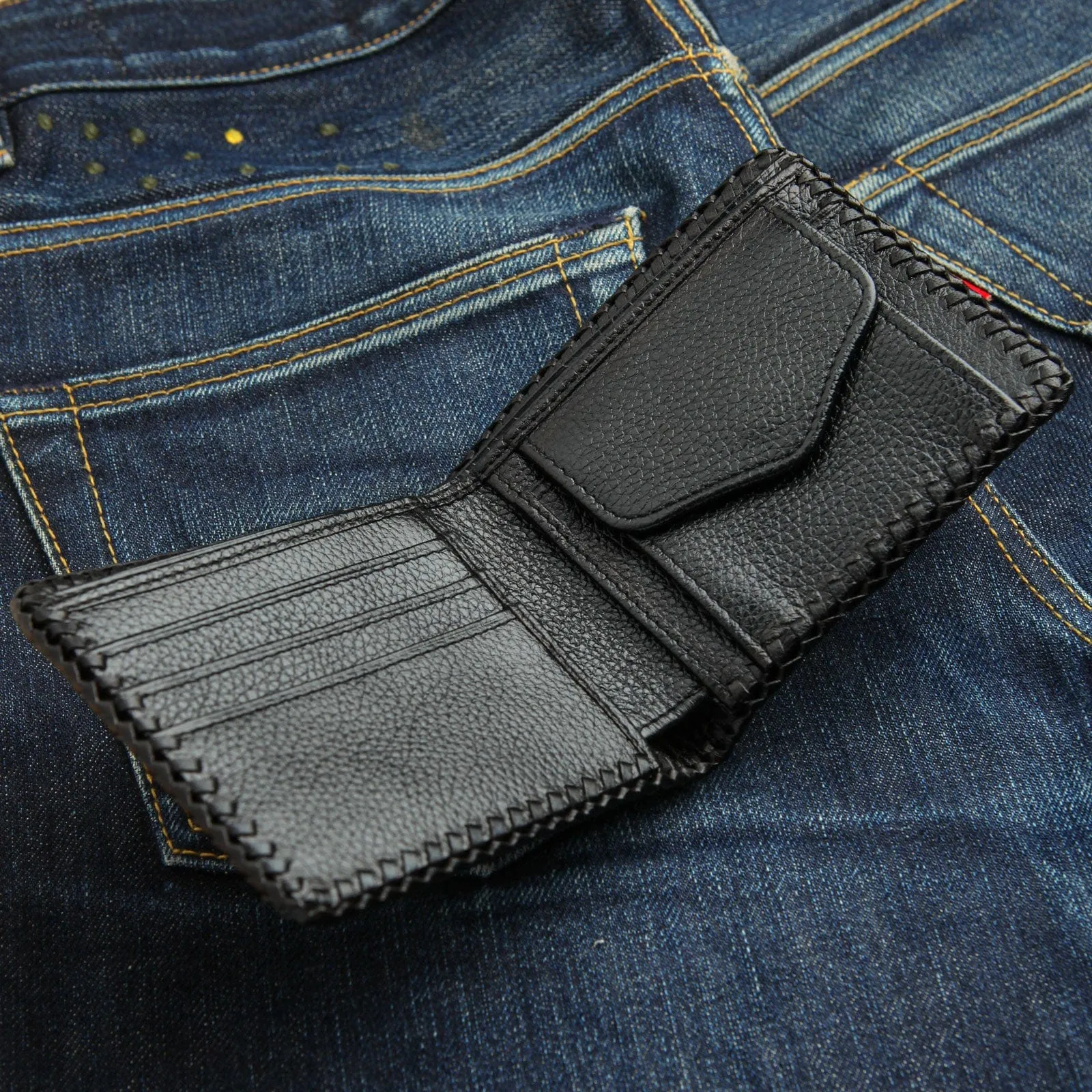 Black Cross Inlaid Genuine Stingray Leather Biker Wallet
