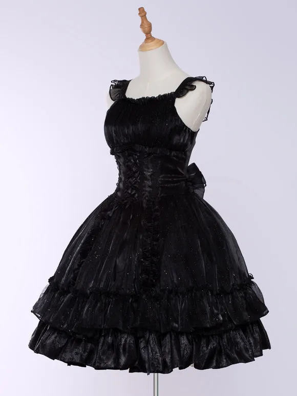 Black Gothic Elegant Lolita Dresses Pastel Goth Outfits Ruffles Tiered Black JSK