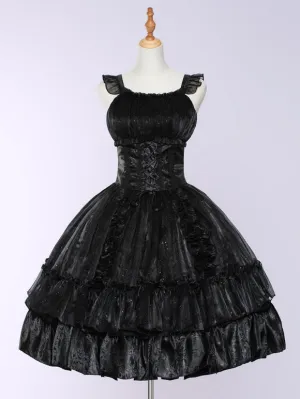 Black Gothic Elegant Lolita Dresses Pastel Goth Outfits Ruffles Tiered Black JSK