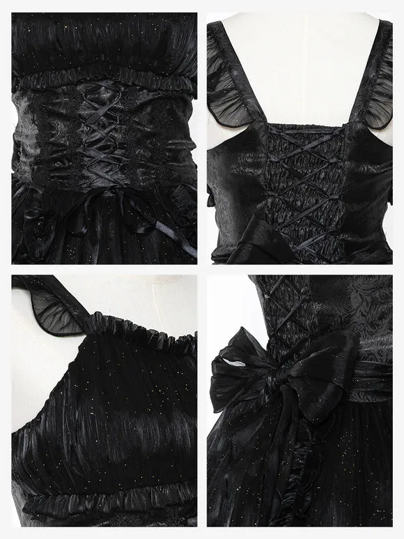 Black Gothic Elegant Lolita Dresses Pastel Goth Outfits Ruffles Tiered Black JSK