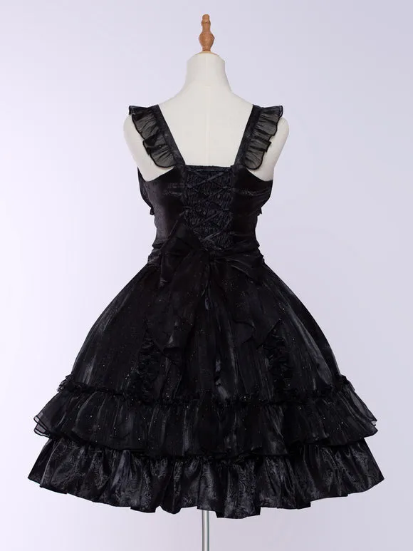 Black Gothic Elegant Lolita Dresses Pastel Goth Outfits Ruffles Tiered Black JSK