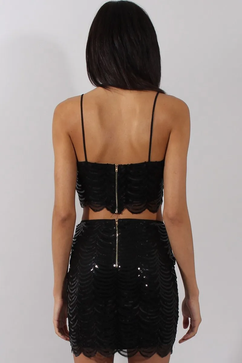 Black Sequin Crop Top - Lyle