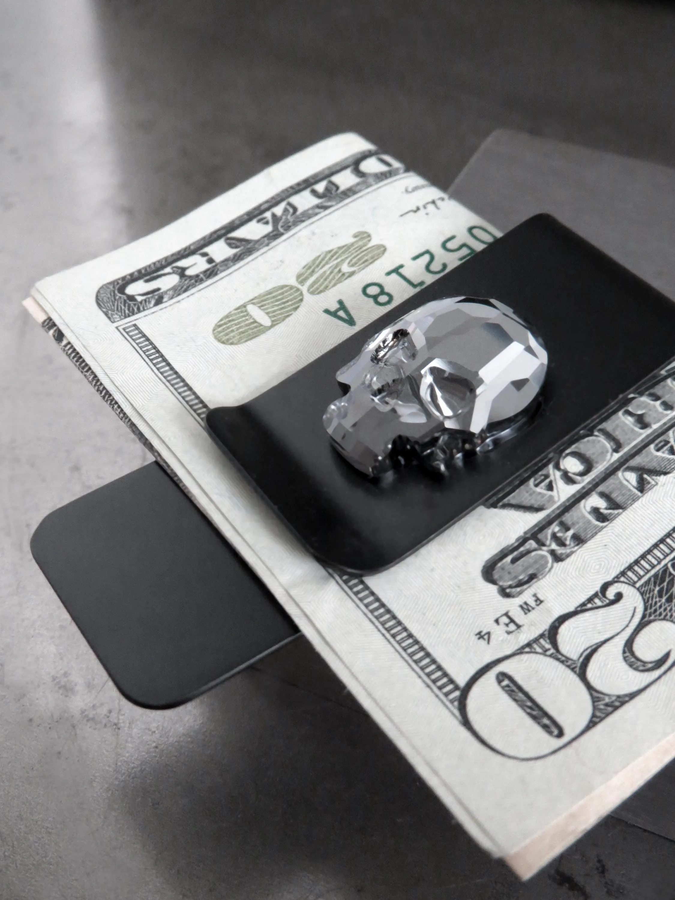 Black Skull Money Clip - Matte Black Money Clip with Skull Crystal