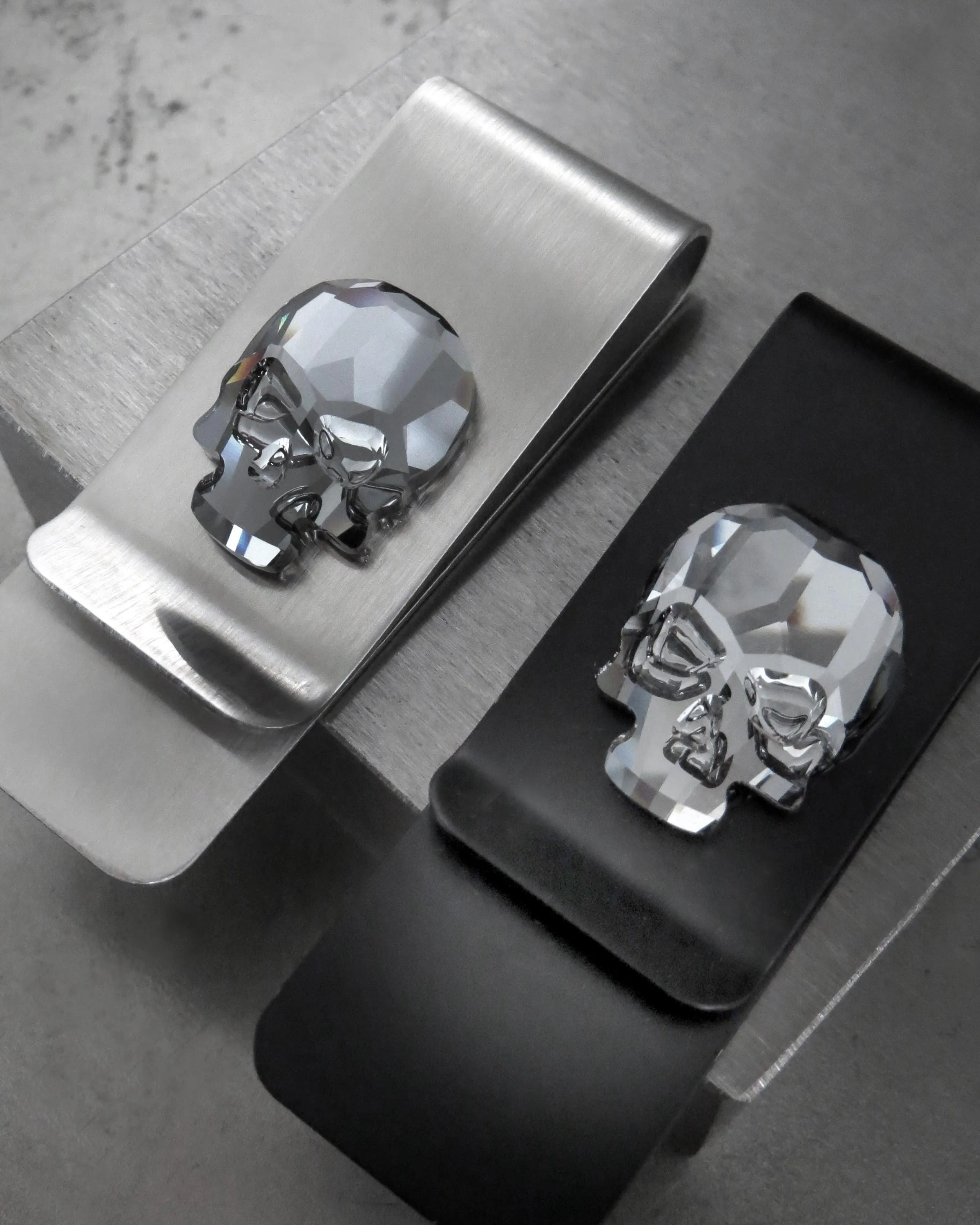 Black Skull Money Clip - Matte Black Money Clip with Skull Crystal