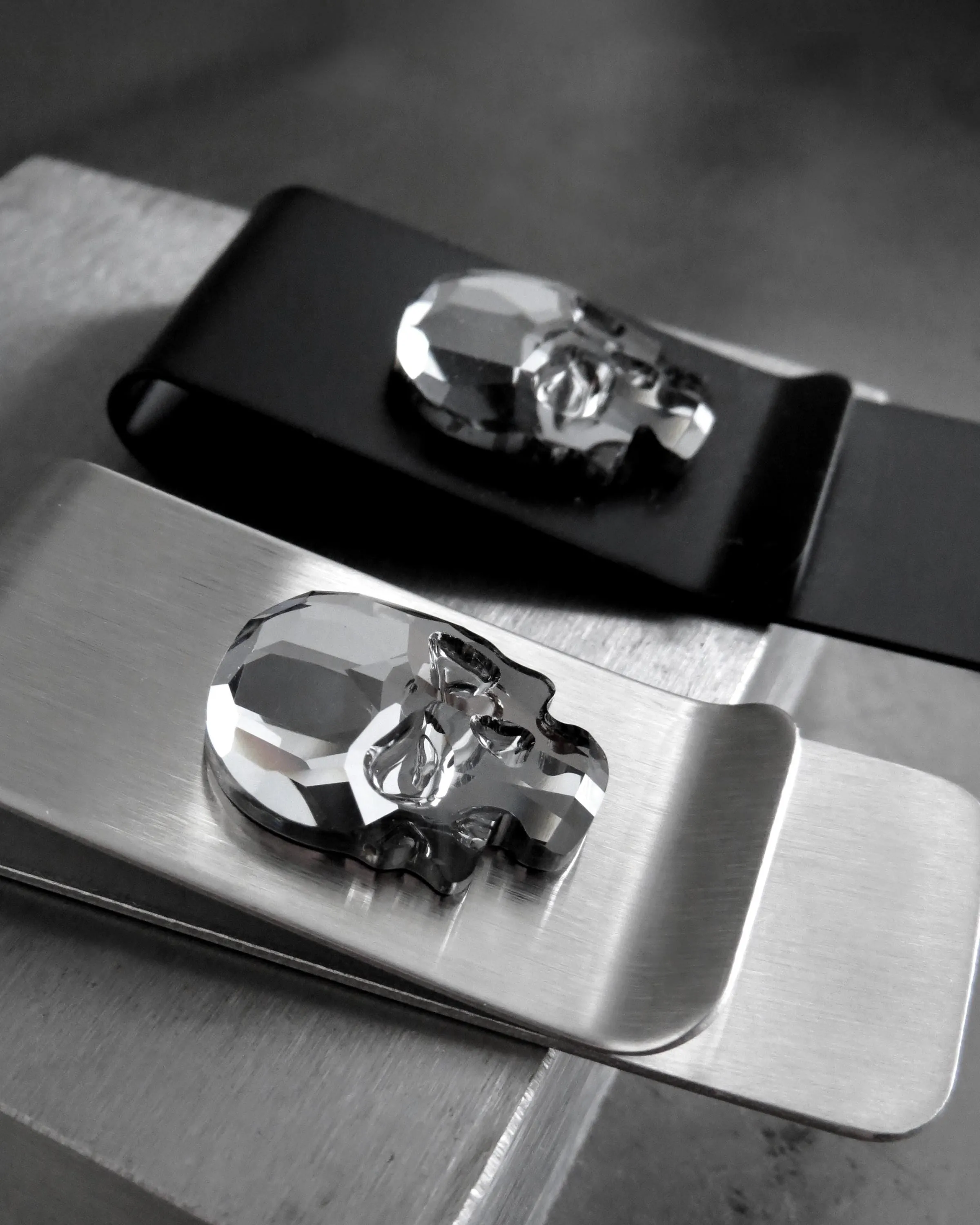 Black Skull Money Clip - Matte Black Money Clip with Skull Crystal