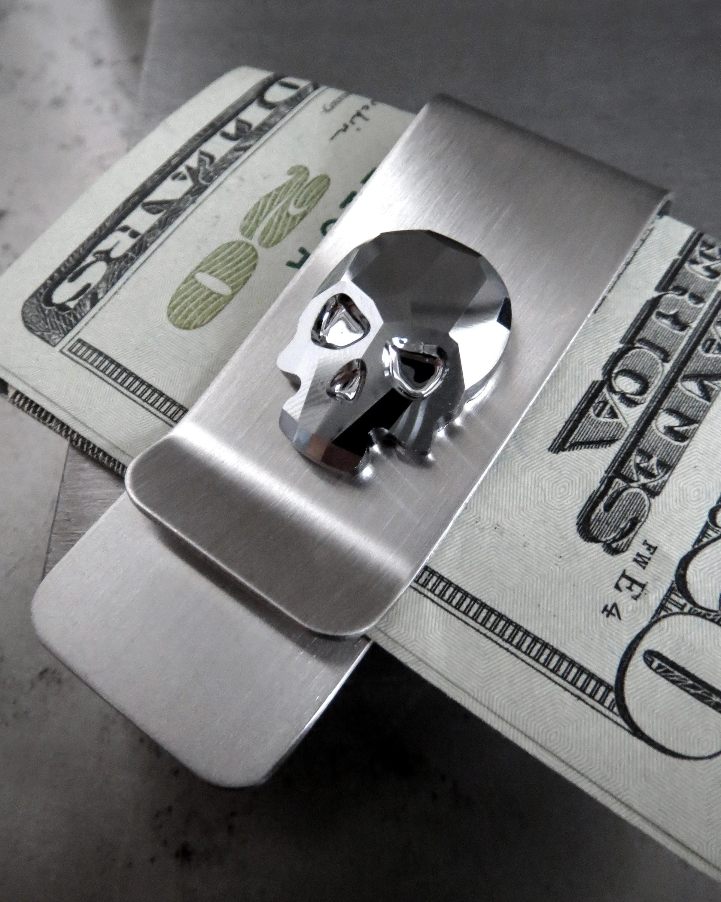 Black Skull Money Clip - Matte Black Money Clip with Skull Crystal