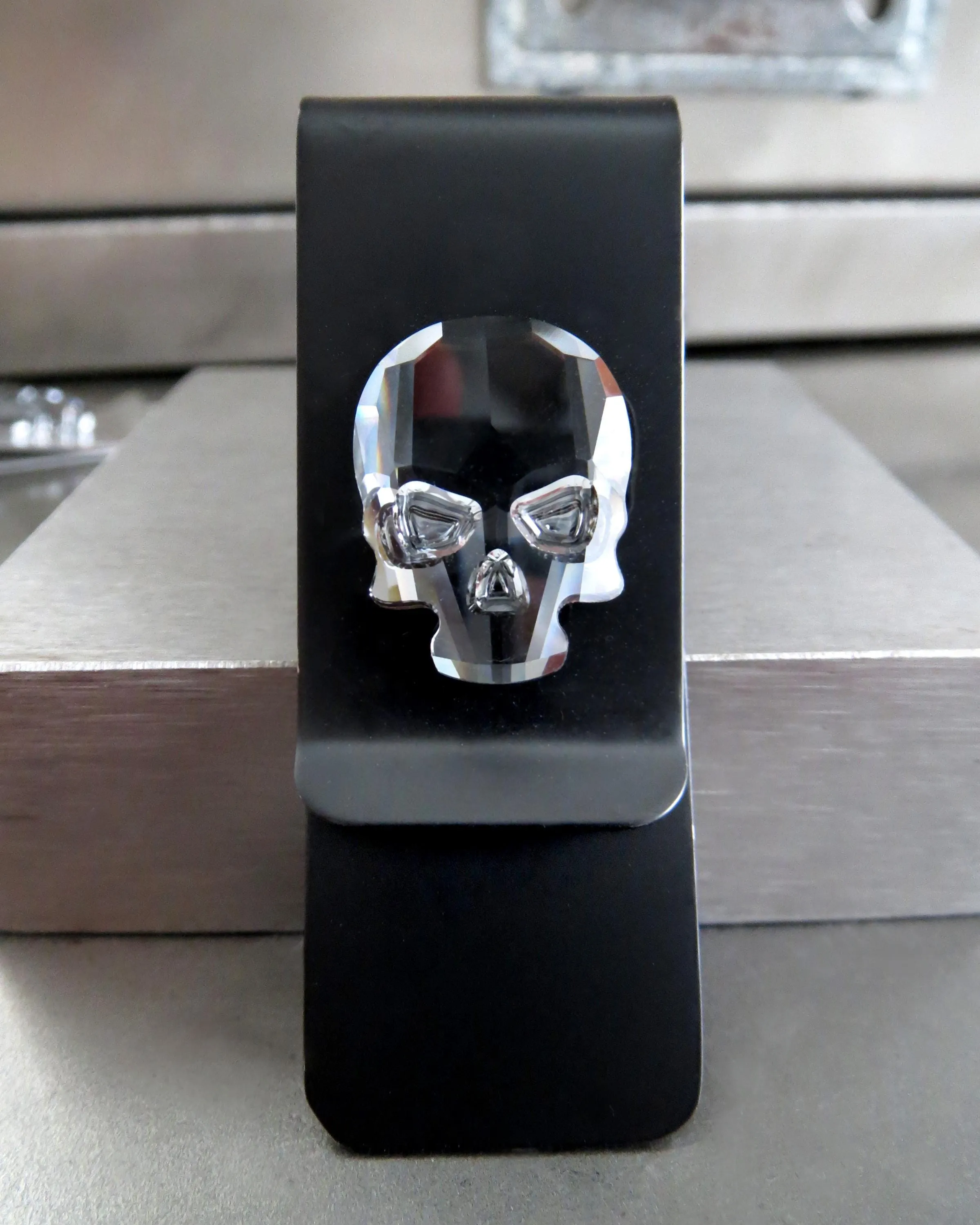 Black Skull Money Clip - Matte Black Money Clip with Skull Crystal
