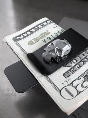 Black Skull Money Clip - Matte Black Money Clip with Skull Crystal