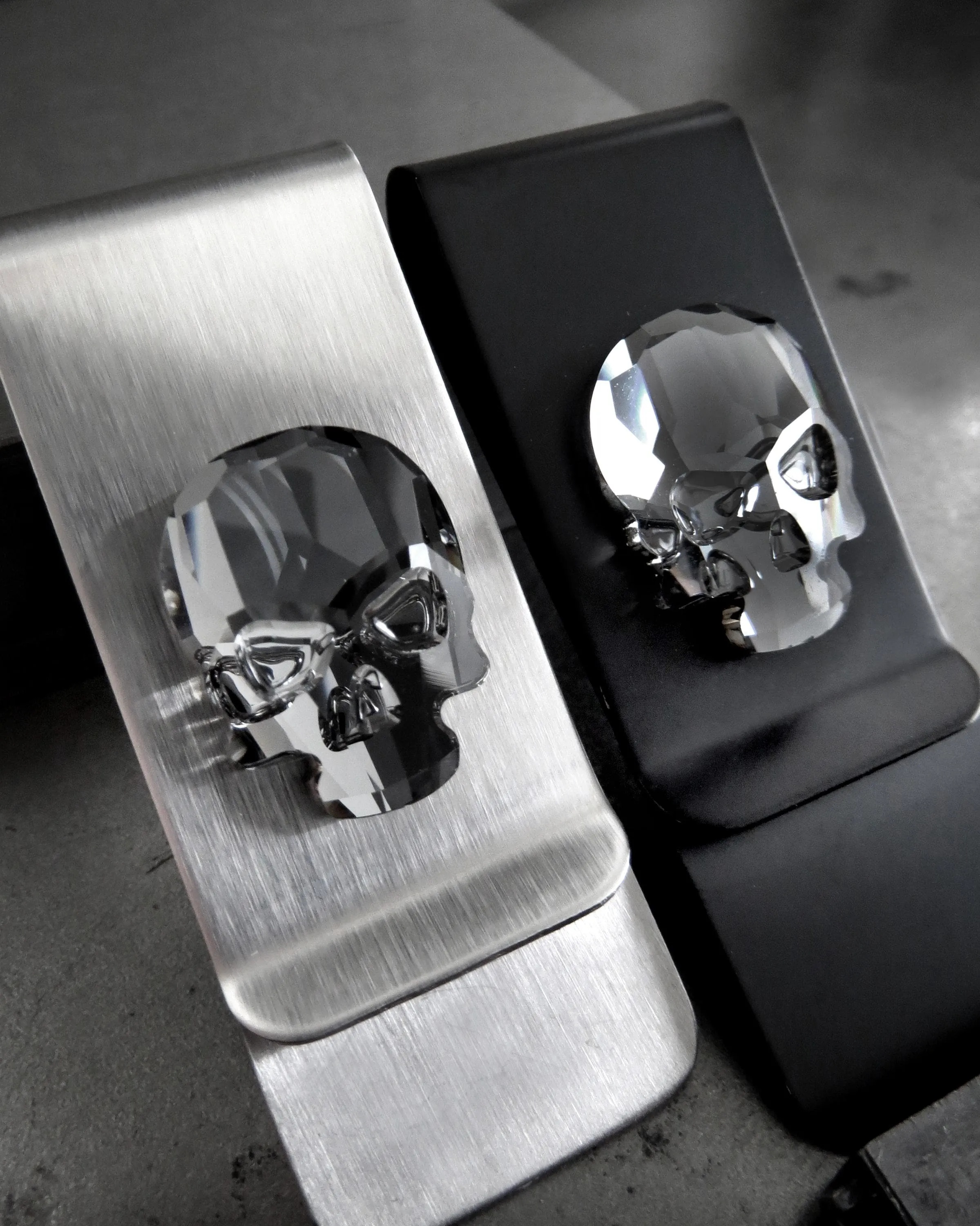 Black Skull Money Clip - Matte Black Money Clip with Skull Crystal