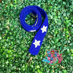 Blue and White Star Beaded Purse Strap